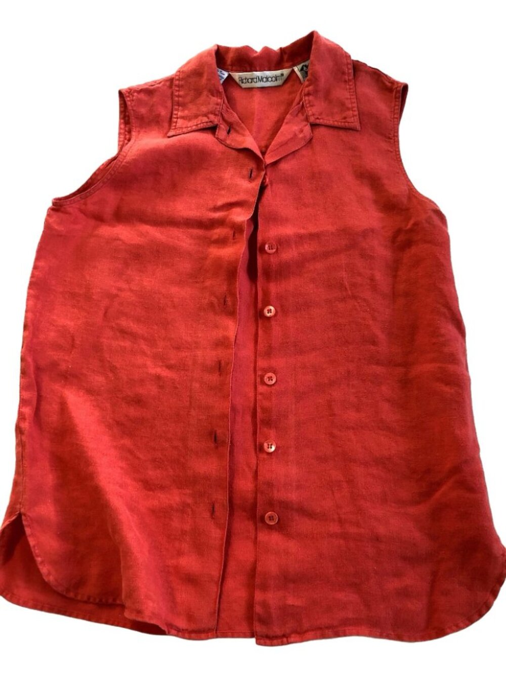 Richard Malcom Irish Linen Blouse Red Button Up Summer Preppy Retro Casual Wom 4 - Picture 5 of 7